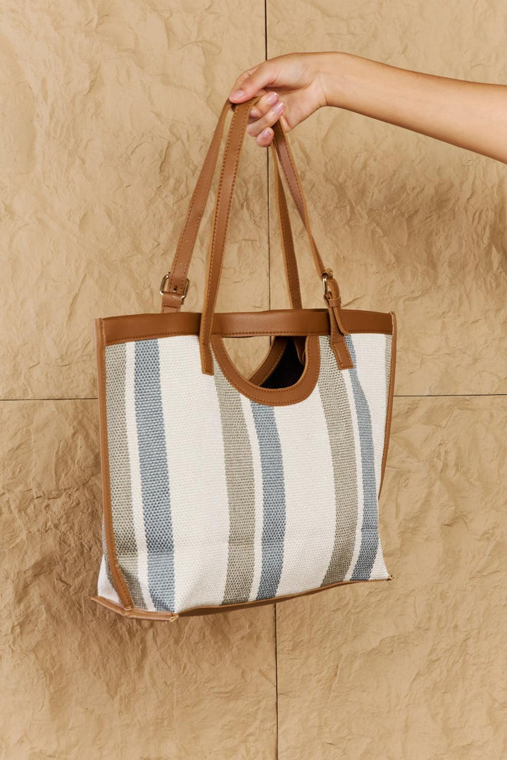 Fame Striped In The Sun Faux Leather Trim Tote Bag - Super Amazing Store