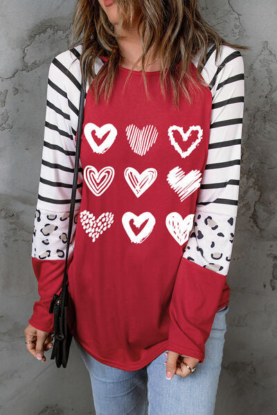 Heart Striped Raglan Sleeve T-Shirt Trendsi