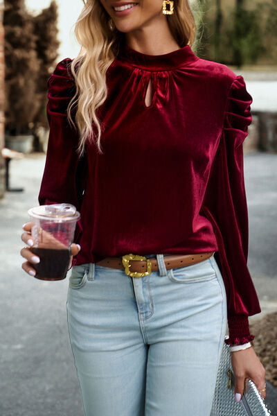 Mock Neck Puff Sleeve Blouse Trendsi