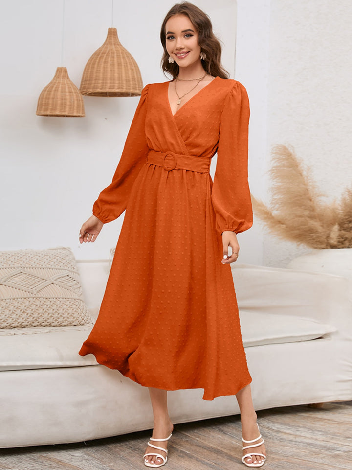 Surplice Balloon Sleeve Dress Trendsi