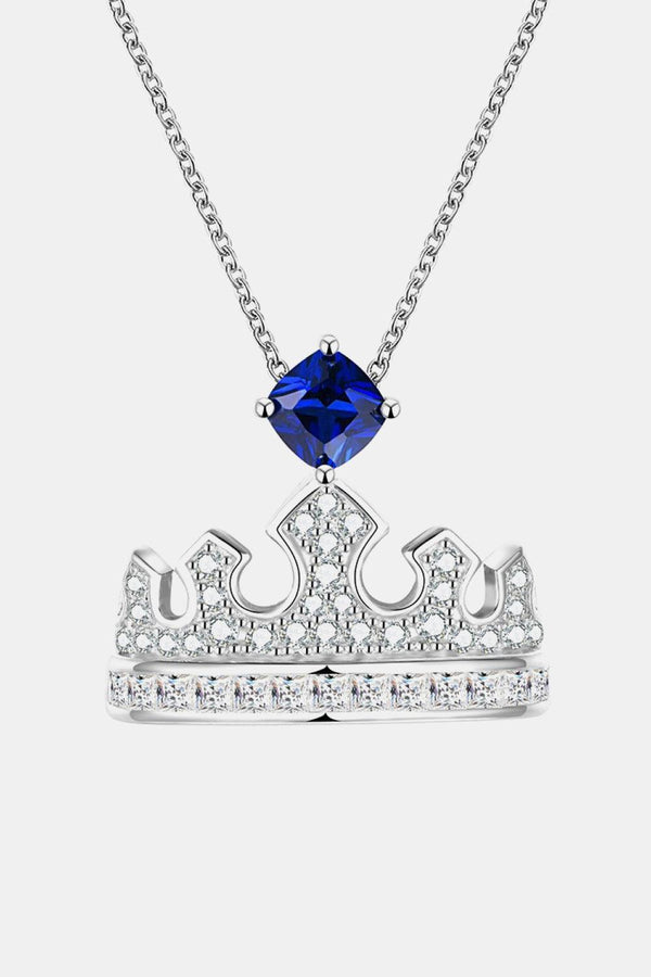 Zircon Lab-Grown Sapphire Crown Shape Pendant Necklace - Super Amazing Store