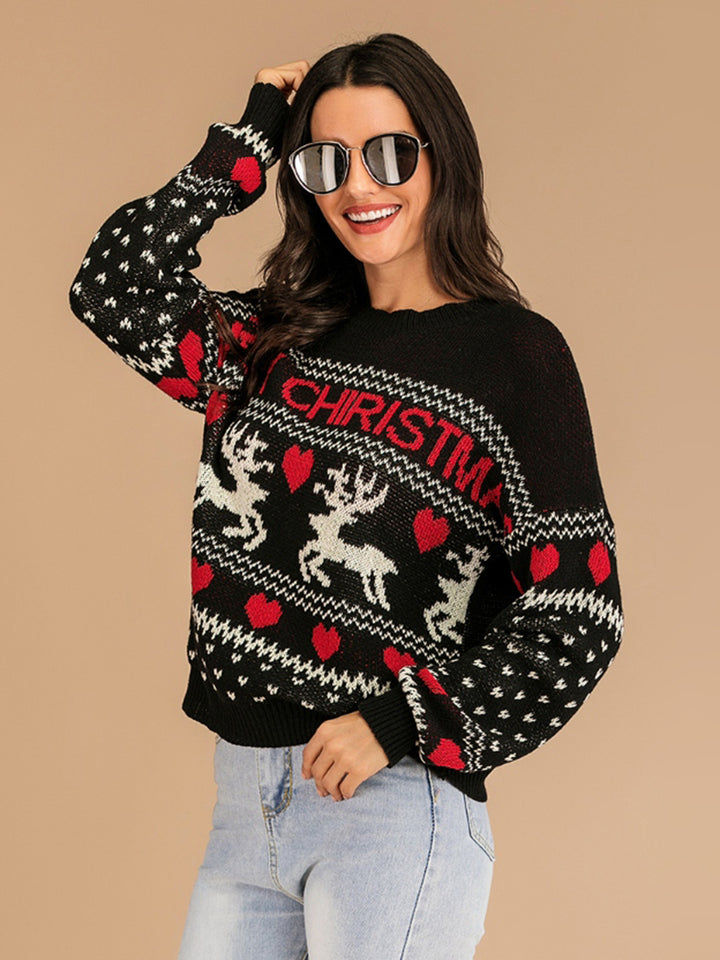 MERRY CHRISTMAS Round Neck Sweater Trendsi