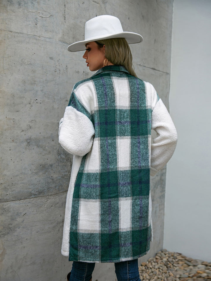 Plaid Dropped Shoulder Longline Coat Trendsi