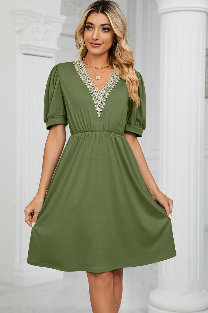 V-Neck Puff Sleeve Dress Trendsi