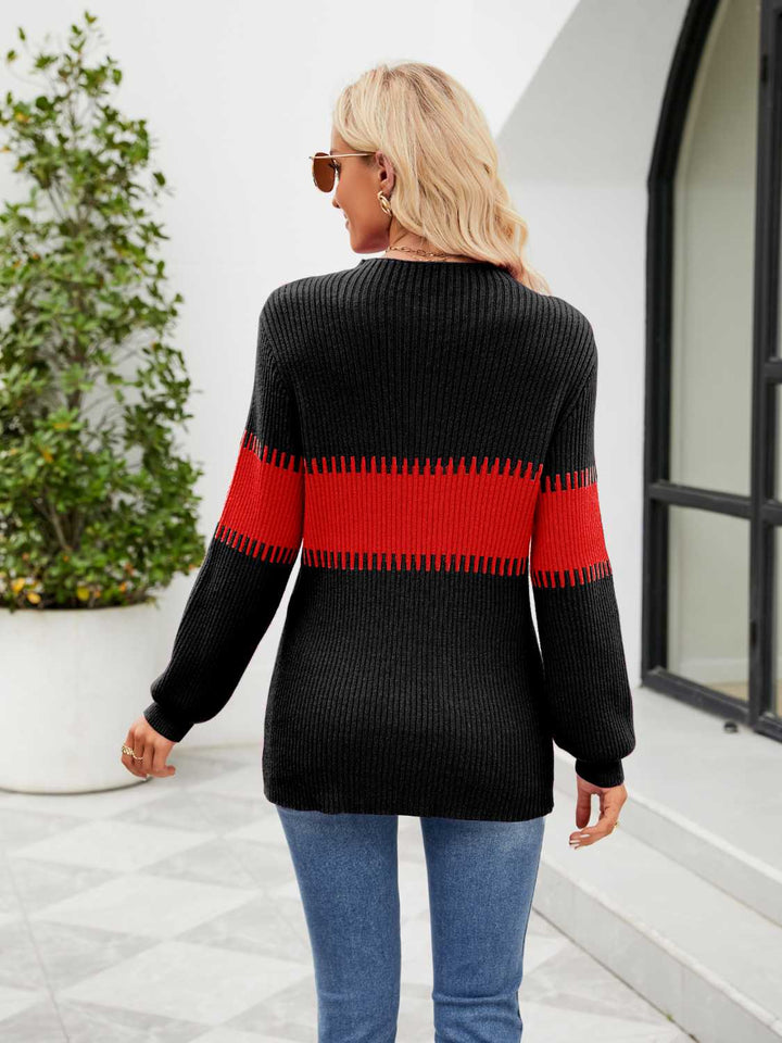 Contrast Round Neck Sweater - Super Amazing Store