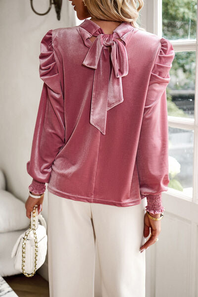 Mock Neck Puff Sleeve Blouse Trendsi