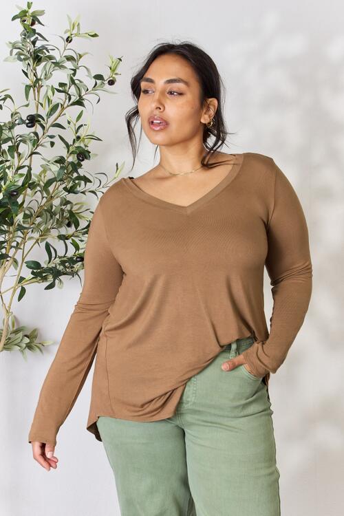 Zenana Full Size Long Sleeve V-Neck Top Trendsi