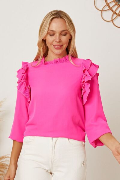 Frill Ruffled Three-Quarter Sleeve Blouse Trendsi