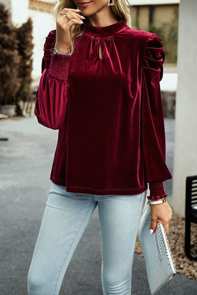 Mock Neck Puff Sleeve Blouse Trendsi