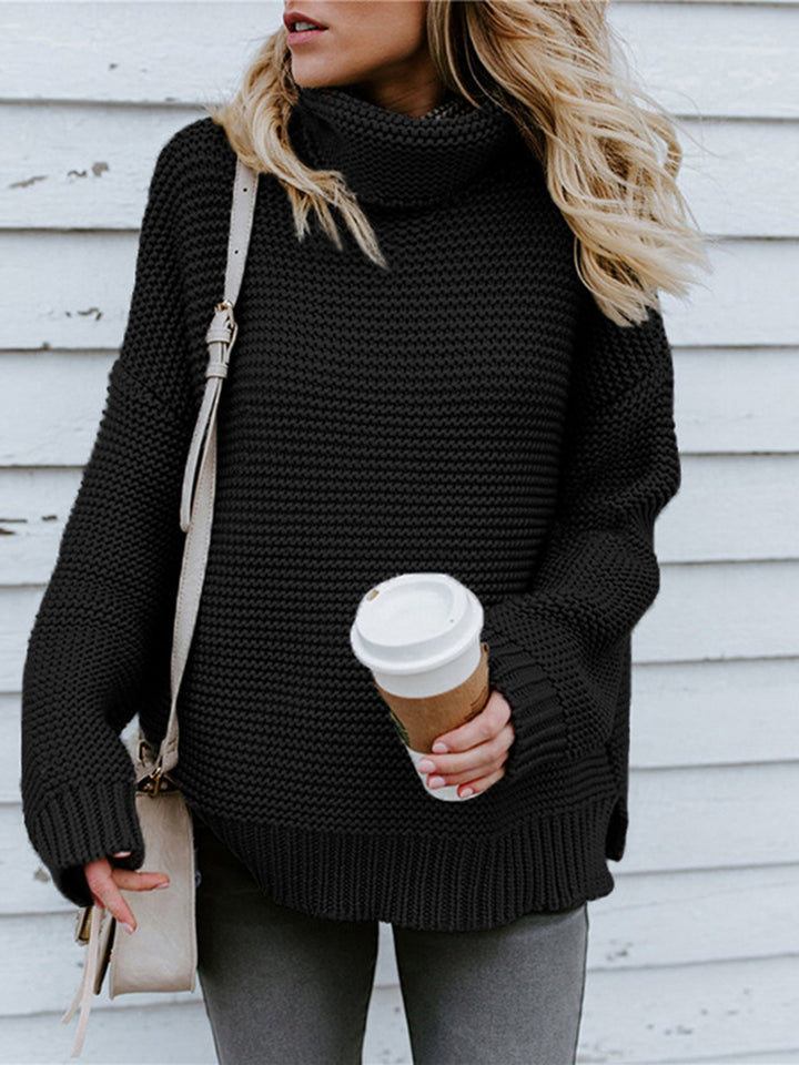 Turtleneck Dropped Shoulder Slit Sweater - Super Amazing Store