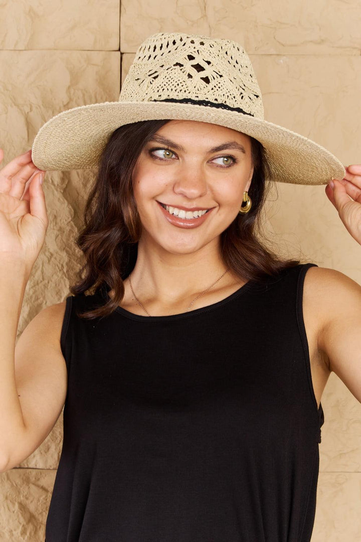 Fame Fight Through It Lace Detail Straw Braided Fashion Sun Hat - Super Amazing Store