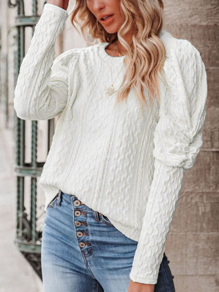 Round Neck Puff Sleeve Knit Top Trendsi