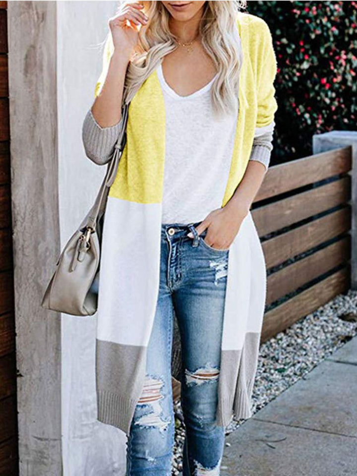 Color Block Open Front Longline Cardigan Trendsi