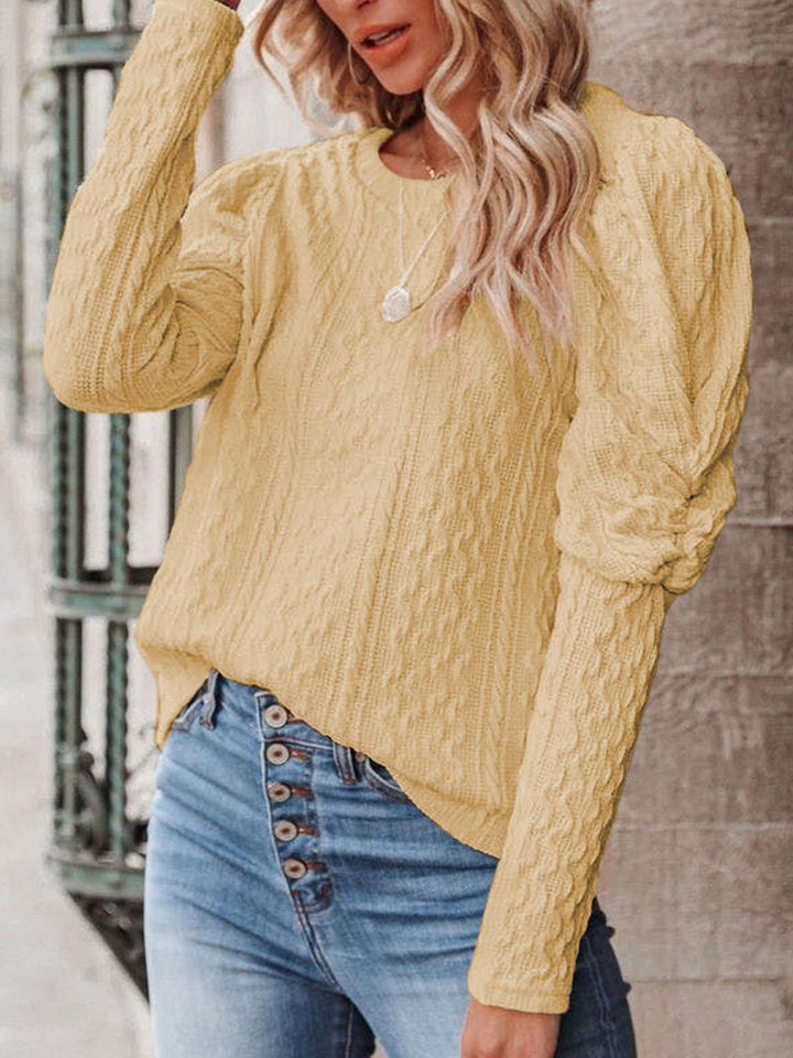 Round Neck Puff Sleeve Knit Top Trendsi