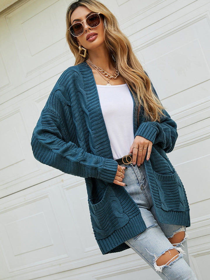 Open Front Dropped Shoulder Longline Cardigan Trendsi