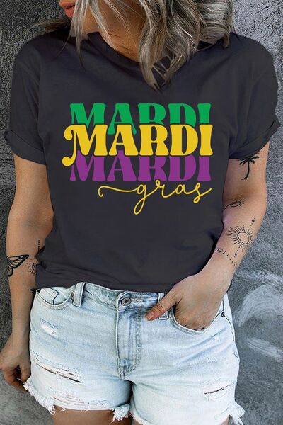 Plus Size MARDI GRAS Round Neck T-Shirt Trendsi