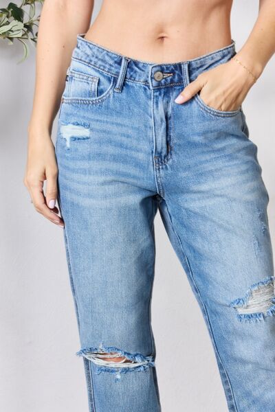 Judy Blue Full Size Distressed Raw Hem Straight Jeans Trendsi