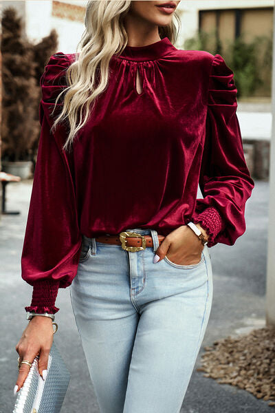 Mock Neck Puff Sleeve Blouse Trendsi