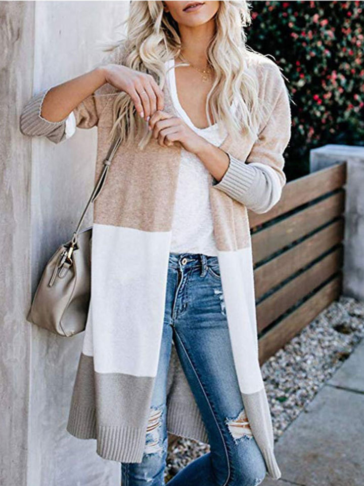 Color Block Open Front Longline Cardigan Trendsi