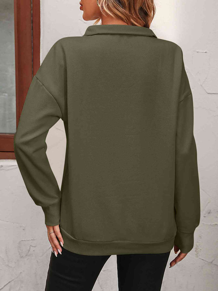 Zip-Up Dropped Shoulder Sweatshirt Trendsi