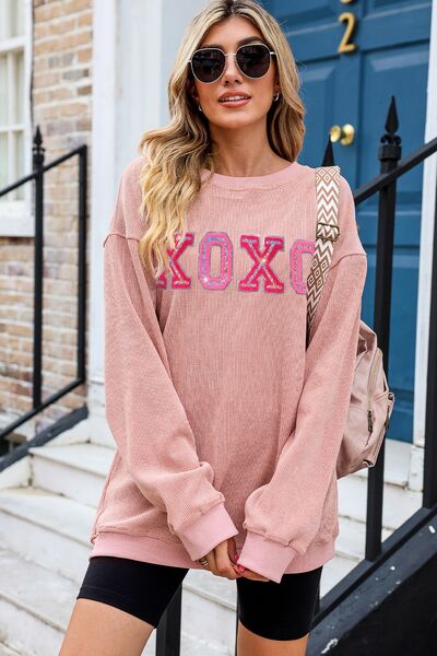 XOXO Round Neck Dropped Shoulder Sweatshirt Trendsi