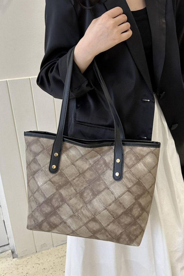 Plaid PU Leather Tote Bag - Super Amazing Store