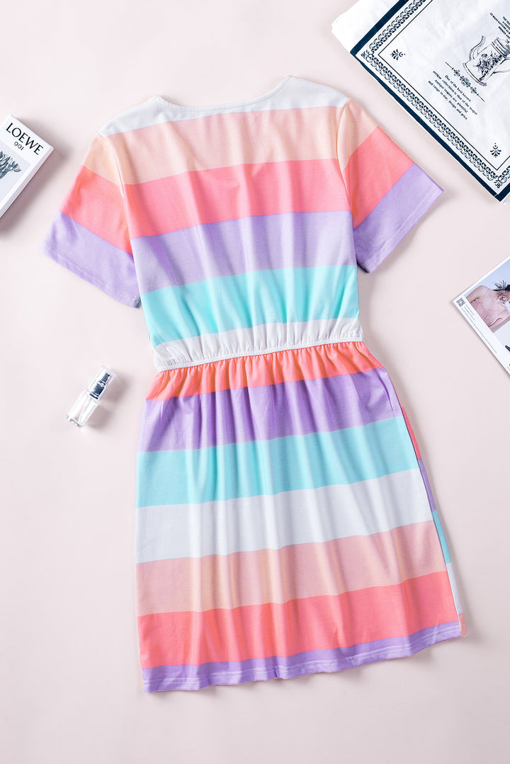 Color Block Drawstring T-Shirt Dress Trendsi