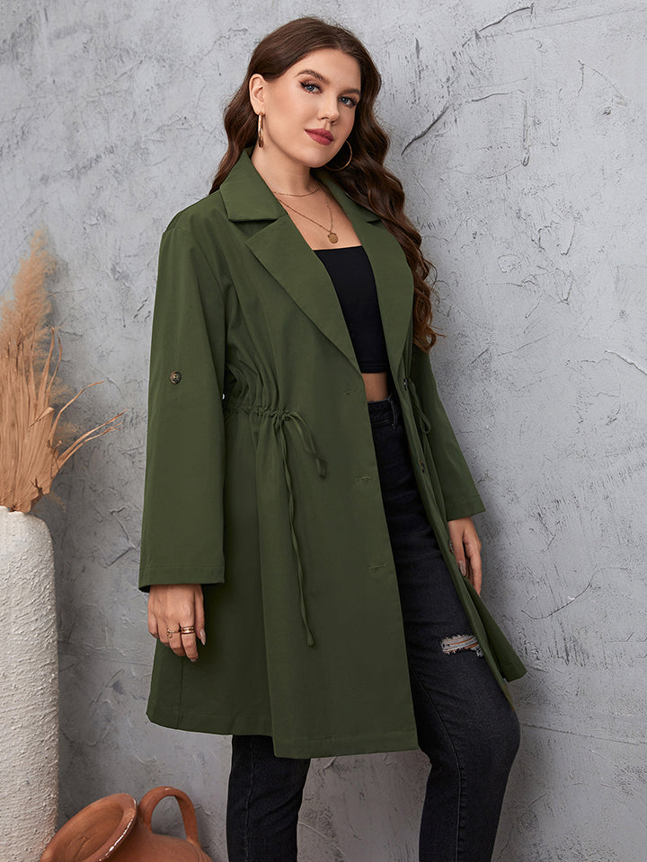 Plus Size Lapel Collar Roll-Tab Sleeve Trench Coat - Super Amazing Store