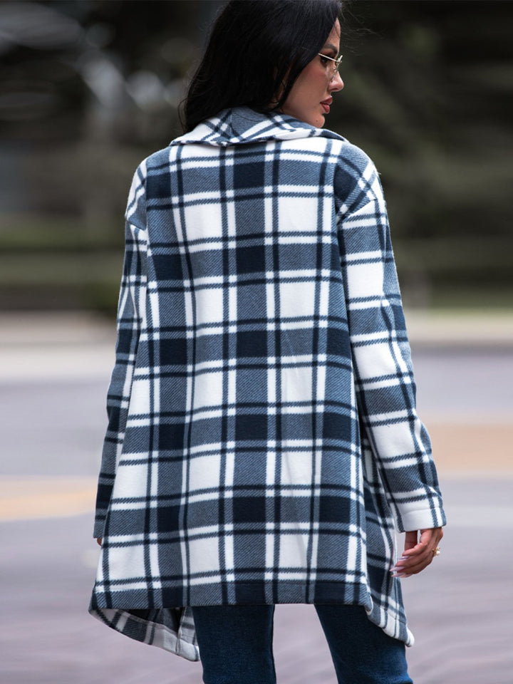 Plaid Shawl Collar Coat with Pockets - Super Amazing Store