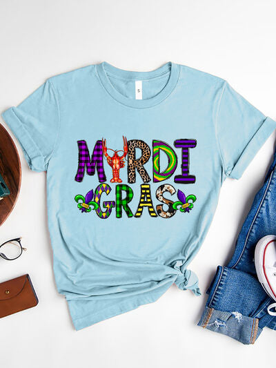 MARDI GRAS Round Neck Short Sleeve T-Shirt Trendsi