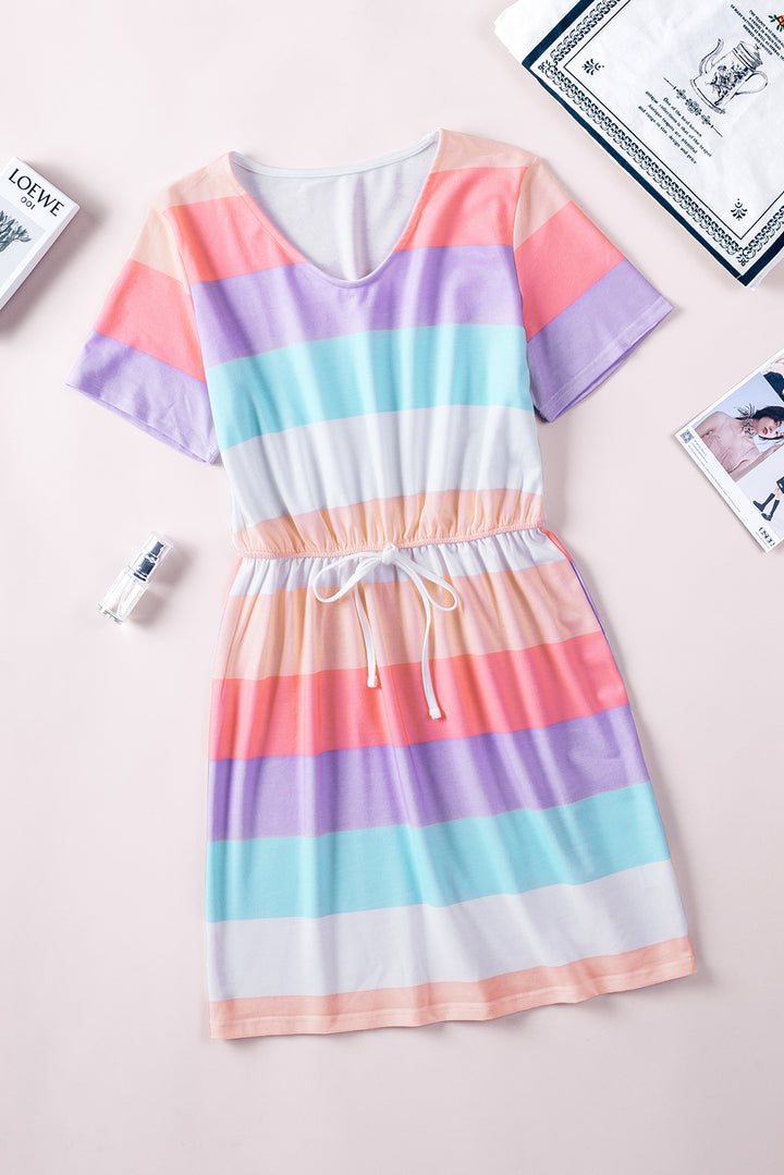 Color Block Drawstring T-Shirt Dress Trendsi