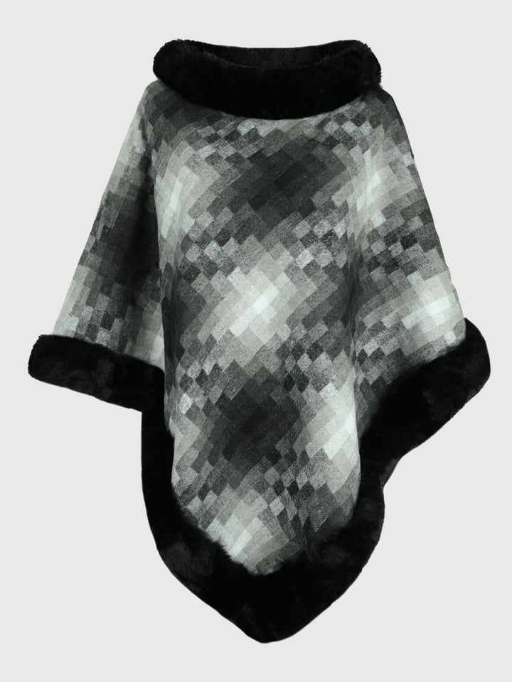 Faux Fur Trim Poncho - Super Amazing Store