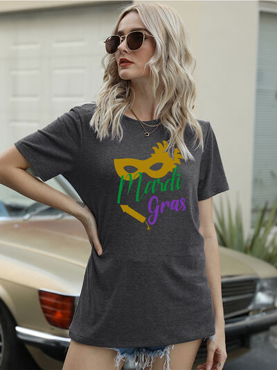 Full Size MARDI GRAS Round Neck Short Sleeve T-Shirt Trendsi