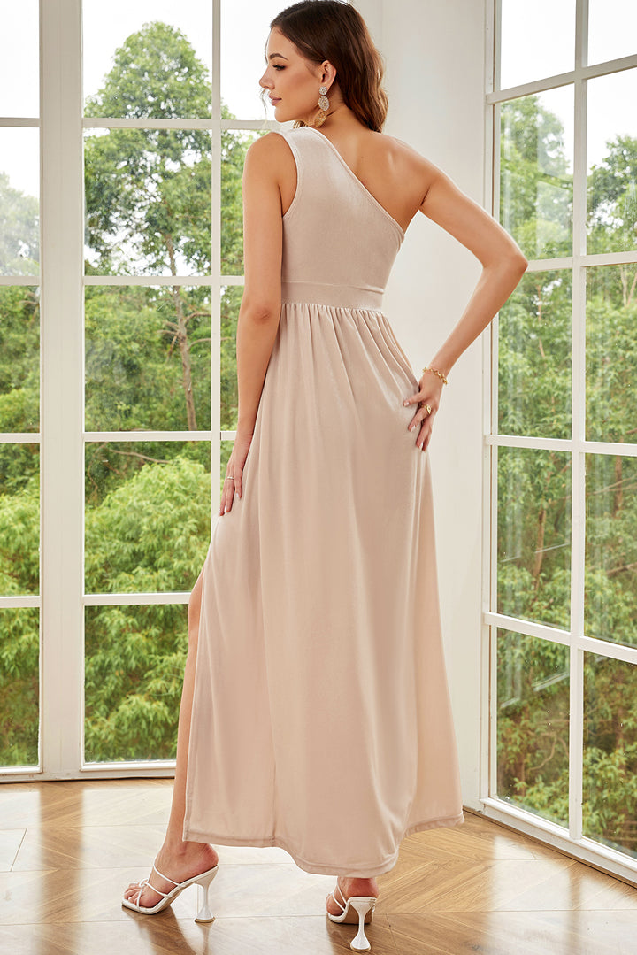 One-Shoulder Split Sleeveless Dress Trendsi