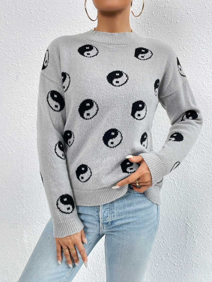 Patterned Drop Shoulder Sweater - Super Amazing Store