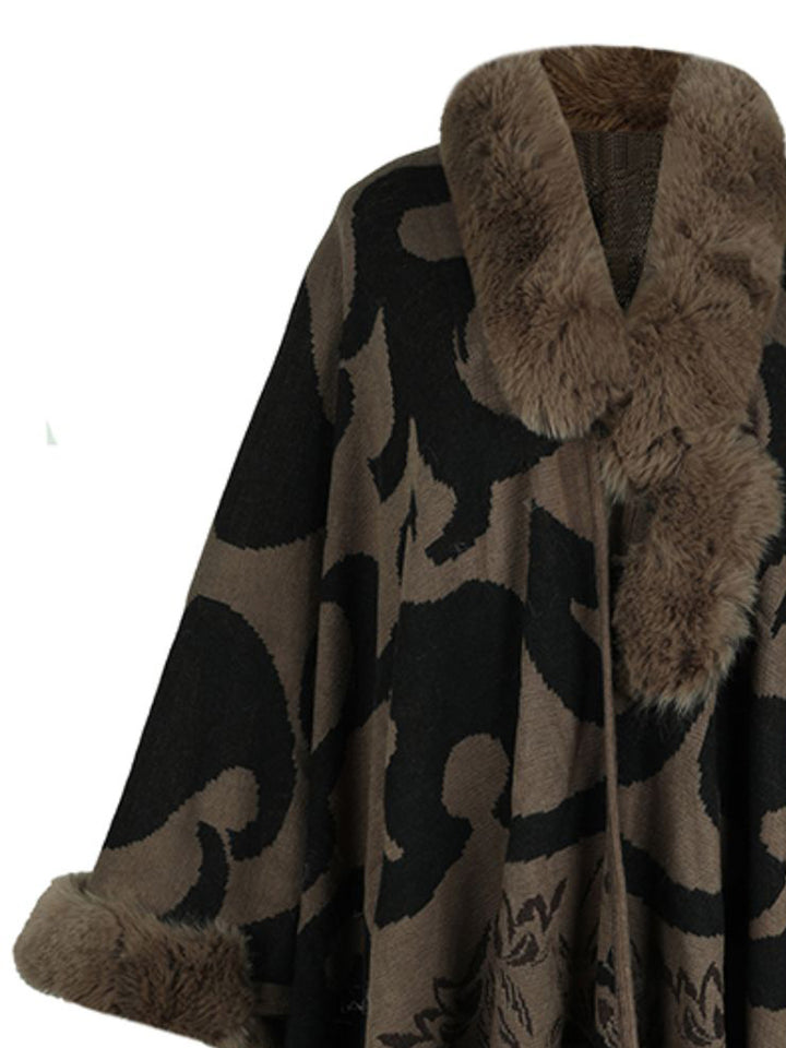 Faux Fur Trim Poncho - Super Amazing Store