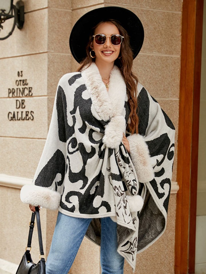 Faux Fur Trim Poncho - Super Amazing Store