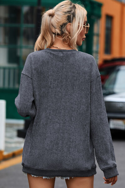 LOVE Round Neck Dropped Shoulder Sweatshirt Trendsi