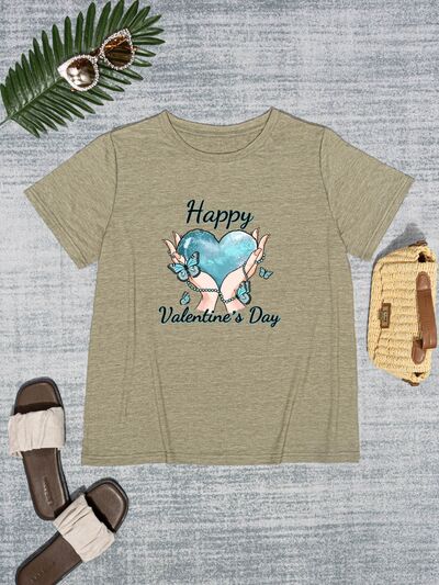 HAPPY VALENTINE'S DAY Round Neck Short Sleeve T-Shirt Trendsi