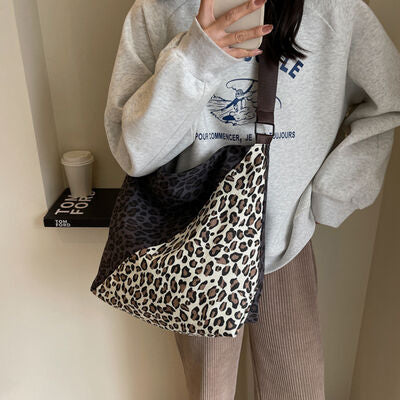 Leopard Contrast Adjustable Strap Shoulder Bag Trendsi