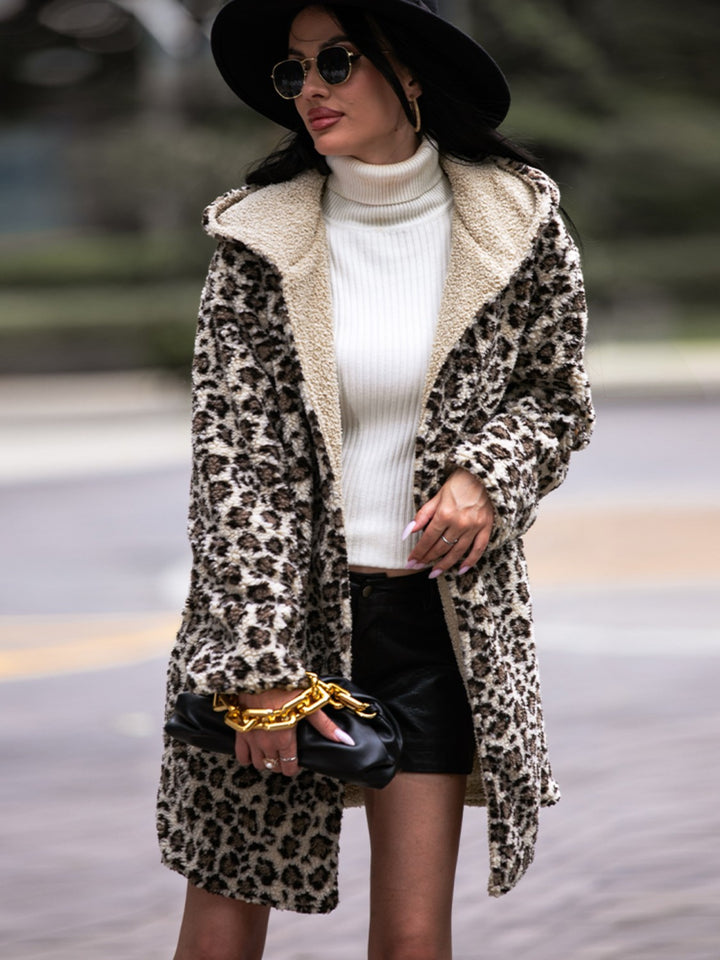 Leopard Hooded Coat with Pockets - Super Amazing Store