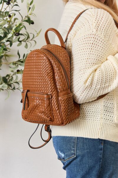 SHOMICO PU Leather Woven Backpack Trendsi