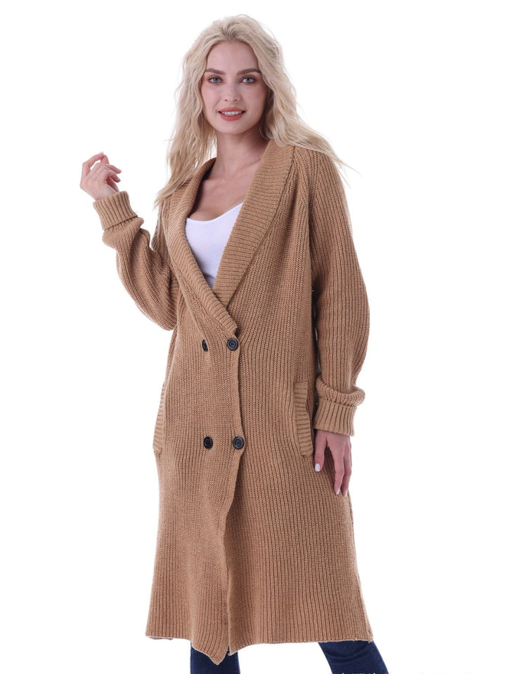 Double-Breasted Longline Cardigan with Pockets Trendsi