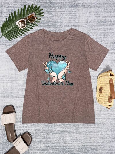 HAPPY VALENTINE'S DAY Round Neck Short Sleeve T-Shirt Trendsi