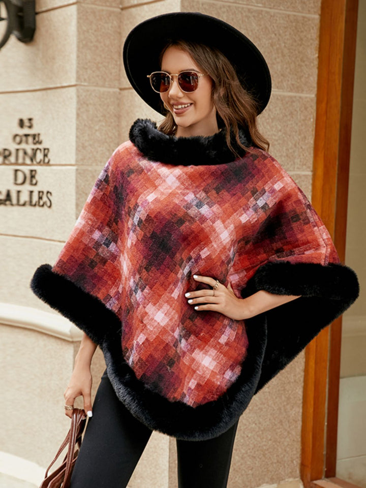 Faux Fur Trim Poncho - Super Amazing Store