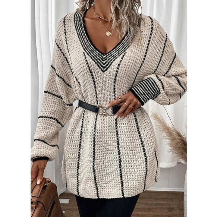 Striped V-Neck Sweater Trendsi