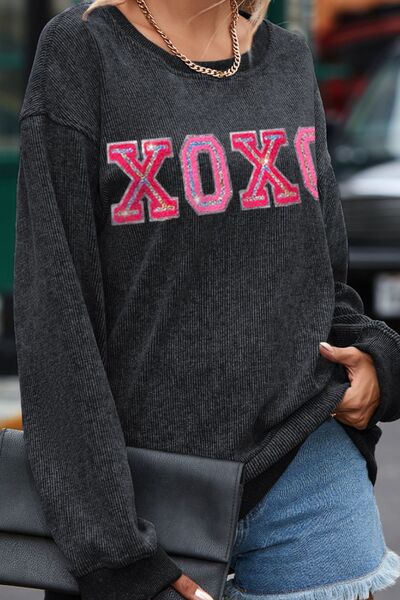 XOXO Round Neck Dropped Shoulder Sweatshirt Trendsi