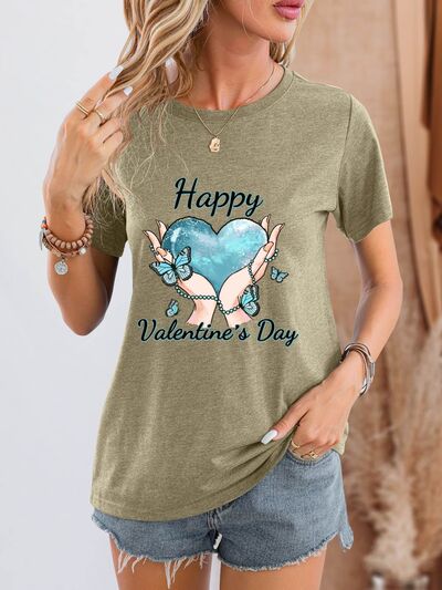 HAPPY VALENTINE'S DAY Round Neck Short Sleeve T-Shirt Trendsi