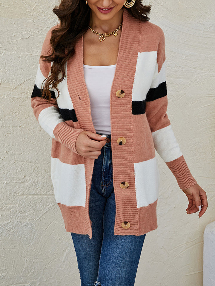 Color Block Button Down Cardigan Trendsi