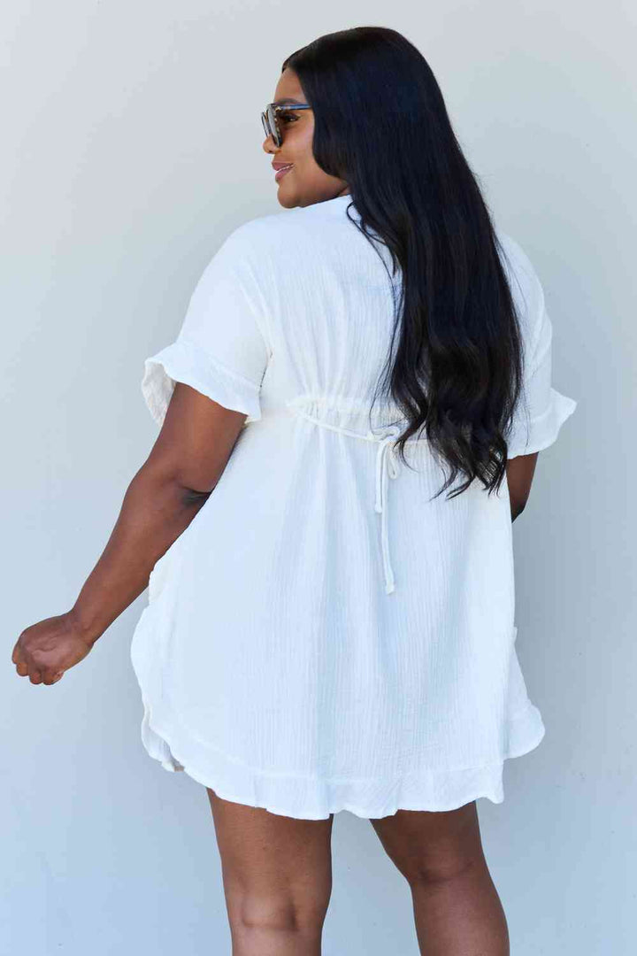 Ninexis Out Of Time Full Size Ruffle Hem Dress with Drawstring Waistband in White Trendsi